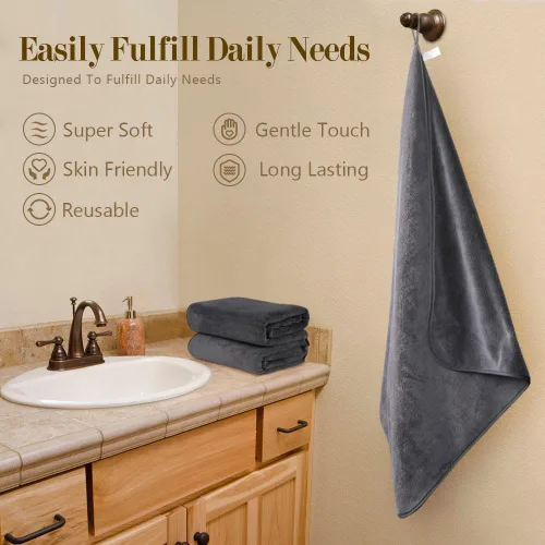 Miniatura 4 de Orighty Paquete de 2 toallas de baño (27 x 54 pulgadas), tacto suave, altamente absorbente, microfibra de secado rápido para cuerpo, deportes, yoga