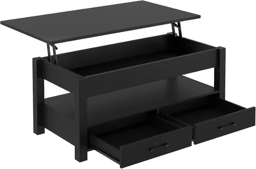 Miniatura 8 de Rolanstar - Mesa auxiliar, mesa de centro con cajones y compartimento oculto, mesa central retro con tablero de elevación de madera, para sala