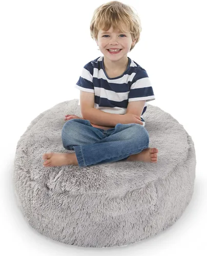 Miniatura 8 de Cheer Collection Puf con asa, sillas de piso de pelo largo para niños como almacenamiento de animales de peluche y organizador de juguetes, lavable