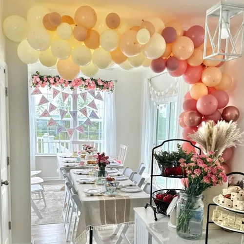 Miniatura 3 de Paquete de 60 globos de 12 pulgadas con temática retro rosado rubor, globos rosa palo, oro rosa metálico cromado, arena blanca y piel, decoración