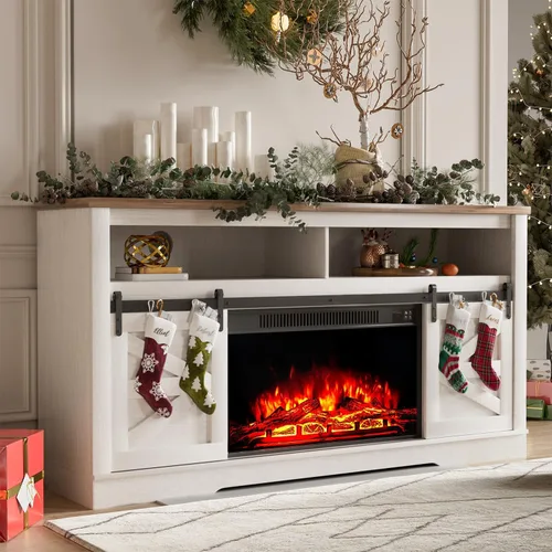 Miniatura 17 de YESHOMY - Soporte de TV para televisores de hasta 65 pulgadas, con puertas corredizas estilo granja y gabinetes de almacenamiento, mesa consola