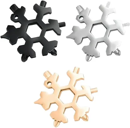 Miniatura 11 de Sakerplus Multiherramienta de copo de nieve 18 en 1, multiherramienta compacta de acero inoxidable para uso diario, aventuras al aire libre