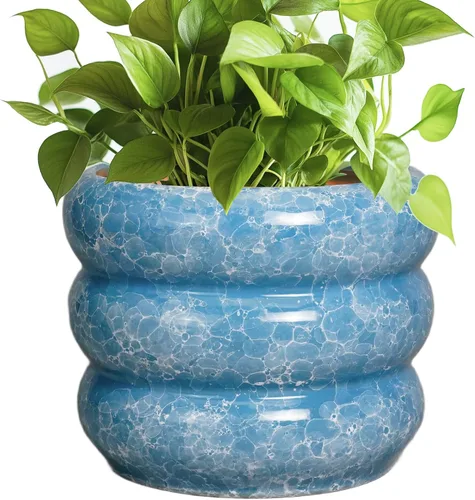 Miniatura 28 de Maceta de cerámica SQOWL para plantas de 8 pulgadas - Maceta de interior con orificio de drenaje para plantas de exterior, maceta floral moderna