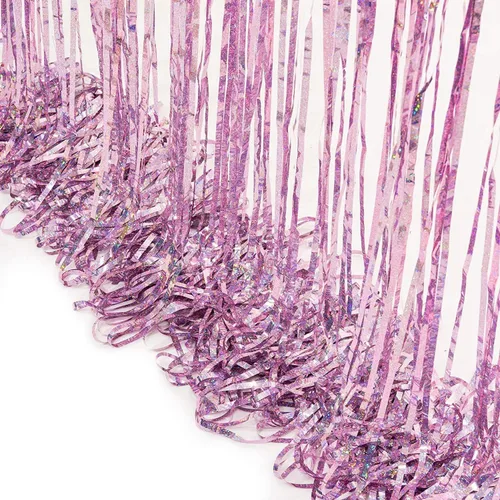 Miniatura 8 de BRAVESHINE Cortinas de Flecos de Lámina de Oropel Rosa y Azul - 2 Piezas 3.2x8.2 pies Serpentinas Fotográficas Telón de Fondo para Fiestas de Rosa