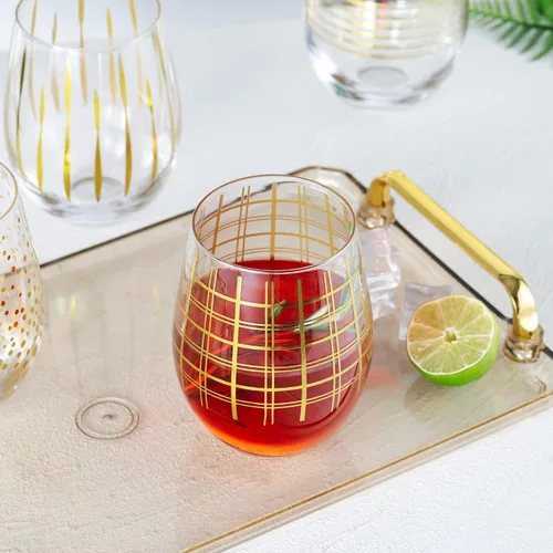 Miniatura 4 de Joeyan Copas de Vino Sopladas a Mano sin Tallo con Puntos Dorados, Espumas, Rejillas y Rayas para Vino Tinto y Blanco, Grandes Tazas de Bebida