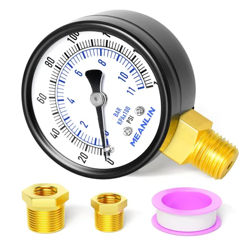 Miniatura 33 de MEANLIN MEASURE Manómetro de presión de bomba de pozo de 0-100 Psi, cara de dial de 2", NPT de 1/4", con buje hexagonal de 1/2" NPT y 3/8" NPT