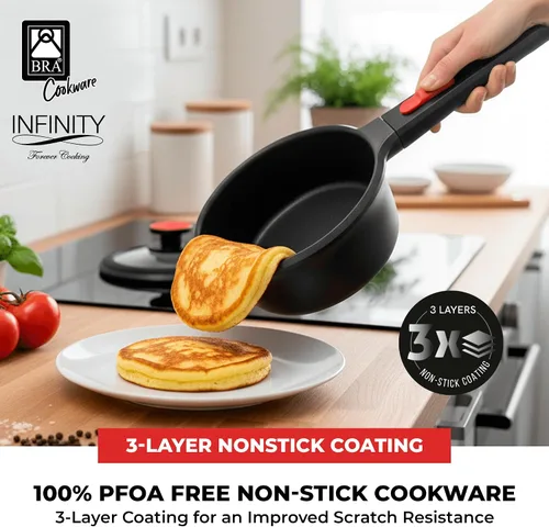 Miniatura 5 de BRA COOKWARE Infinity - Cacerola antiadherente con tapa de vidrio, olla de 6.3 pulgadas y 1.2 cuartos de galón de profundidad, olla de sopa sin