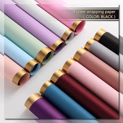 Miniatura 6 de Papel de regalo de flores negras, 20 piezas de papel de regalo de rosas, papel de regalo floral, impermeable, arreglos florales dorados y negros