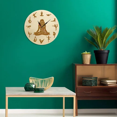 Miniatura 5 de XDG Reloj de pared de madera para yoga, decoración del hogar, meditación, yoga espiritual, silencioso, sin tictac, yoga, estudio de yoga, arte