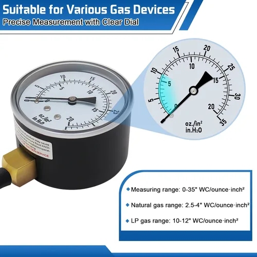 Miniatura 2 de Boltigen Kit de probador de presión de gas, manómetro WC de 0-35 pulgadas para gas natural y propano, horno HVAC, chimenea de gas o válvula LP kit