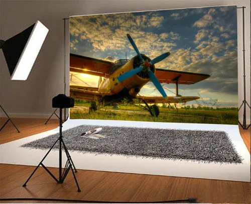 Miniatura 3 de Yeele Telón de fondo vintage de 7 x 5 pies, vinilo retro, hélice de fuselaje biplano, aterrizaje para el hogar, fotografía de fondo, retrato