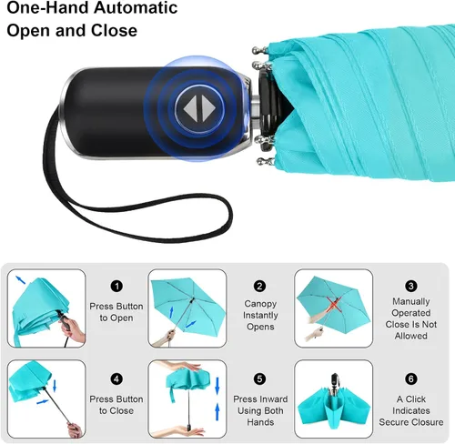 Miniatura 15 de LEAGERA Paraguas de viaje compacto para bolso, mango plano, impermeable para lluvia ligera