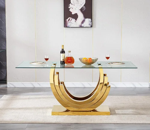 Miniatura 11 de Mesa de comedor de cristal para 6-8 personas, mesa rectangular de comedor de cocina de 70 pulgadas con tapa de vidrio templado y base de acero