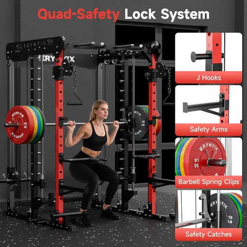 Miniatura 5 de Smith Machine, estante de potencia de capacidad de 2600 libras para garaje de gimnasio en casa, jaula de potencia todo en uno con cable cruzado