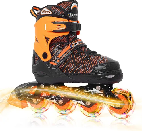Nattork Patines en línea ajustables para niños y niñas, azul negro rojo con ruedas iluminadas, patinaje sobre ruedas juvenil para principiantes de 3
