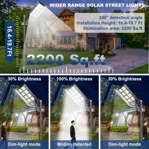 Miniatura 5 de loyoele Luces solares de calle de 9000 W para exteriores, 240000 lúmenes, luz de inundación solar con control remoto y sensor de movimiento, luces