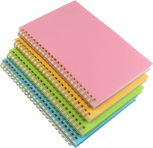 Cuaderno en espiral con tapa dura de plástico, 5.5" x 8.5", cuaderno universitario con rayas y 4 colores, 80 hojas / 160 páginas por cuaderno para