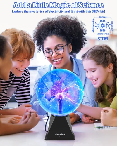 Miniatura 4 de Theefun Bola de plasma azul: globo de plasma enorme de 8 pulgadas, regalos de cumpleaños, lámpara de bola de plasma sensible al tacto y al sonido