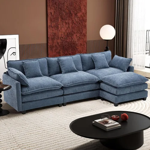 Miniatura 50 de Ihanherry - Sofá de nube de 3 plazas en L, modular, de asiento profundo, para sala de estar, cómodo cojín de asiento tapizado de doble capa, tela