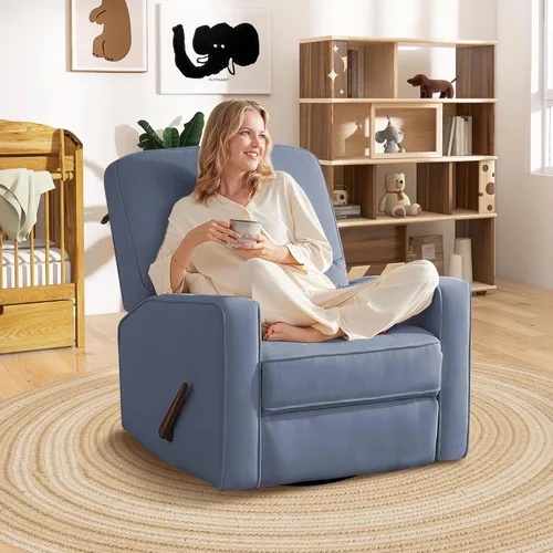 Miniatura 10 de Tbfit Silla reclinable giratoria de 360°, mecedora de guardería con soporte lumbar para dormitorio, cómodo sillón tapizado con almohadas y Beige