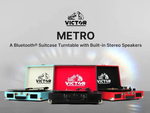 Miniatura 4 de VICTOR Metro - Tocadiscos portátil de maleta de 3 velocidades con doble entrada y salida Bluetooth y altavoces estéreo integrados, rojo (VSRP-800-RD)