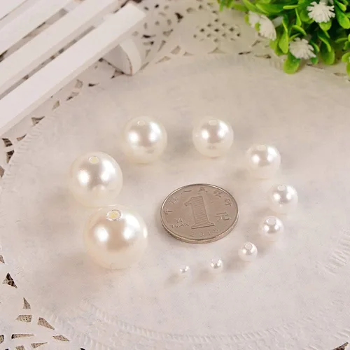 Miniatura 3 de 20 piezas de agujeros rectos de 0.63 pulgadas (0.630 in) de color beige redondo acrílico para coser, cuentas espaciadoras de perlas de imitación