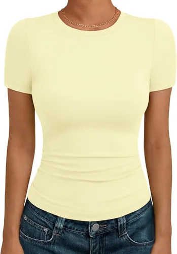 Miniatura 13 de AUTOMET - Camisetas básicas de manga corta para mujer, para verano, entrenamiento o gimnasio, con cuello redondo, ropa moderna estilo Y2K