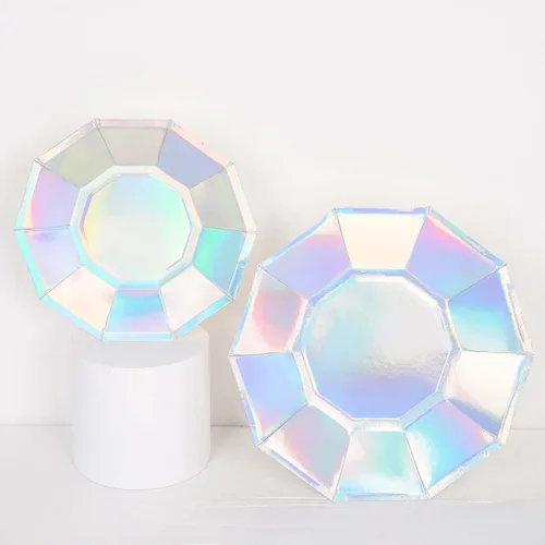 Miniatura 5 de Efavormart - Paquete de 25 platos de papel decagonal iridiscentes de 9 pulgadas, platos llanos geométricos resistentes de 300 GSM para temas Tipo 3