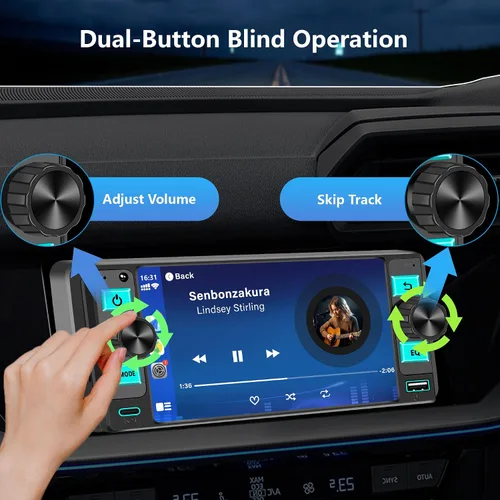 Miniatura 4 de Estéreo de automóvil de un solo DIN: radio de pantalla táctil de doble perilla con Apple CarPlay inalámbrico y Android Auto Actualiza tu auto