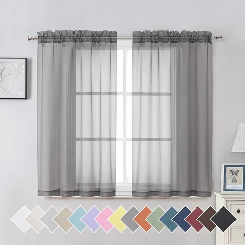 Miniatura 231 de Aiyufeng 2 paneles de cenefa transparente negra de 14 pulgadas de largo, cortinas cortas negras transparentes para dormitorio, cortinas de cocina