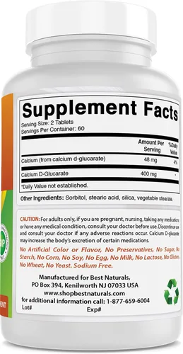 Miniatura 5 de Best Naturals D-glucarato de calcio 200 mg 120 comprimidos