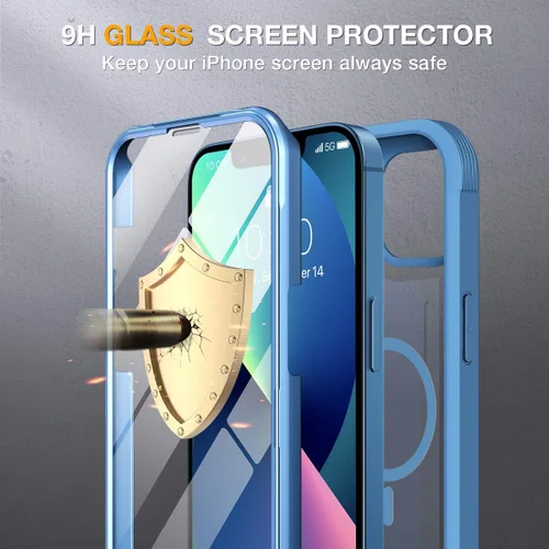 Miniatura 3 de Miracase Funda para iPhone 13 de 6.1 pulgadas, [sin burbujas] funda de teléfono de cuerpo completo con pantalla de vidrio completa integrada, sin