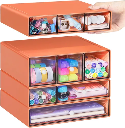 Miniatura 8 de Organizador de escritorio con 9 cajones, cajones de almacenamiento para manualidades de escritorio apilables de 4 niveles, caja de almacenamiento