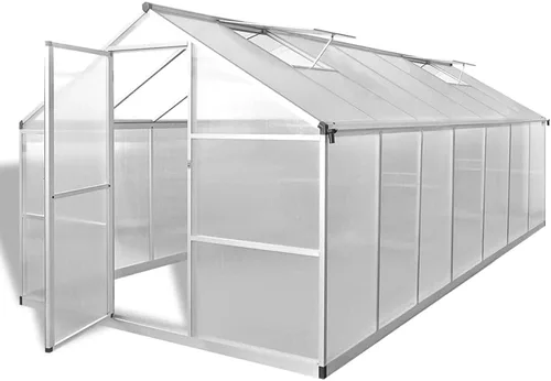 vidaXL Amplio invernadero - 113.3 pies cuadrados - Paneles de aluminio reforzado y policarbonato resistente a los rayos UV con sistema de canalón y