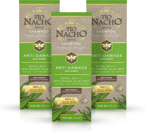 Champú Tío Nacho Aloe Vera con jalea real y queratina, champú sin sulfato para cabello seco y dañado, tratamiento capilar de puntas abiertas para un