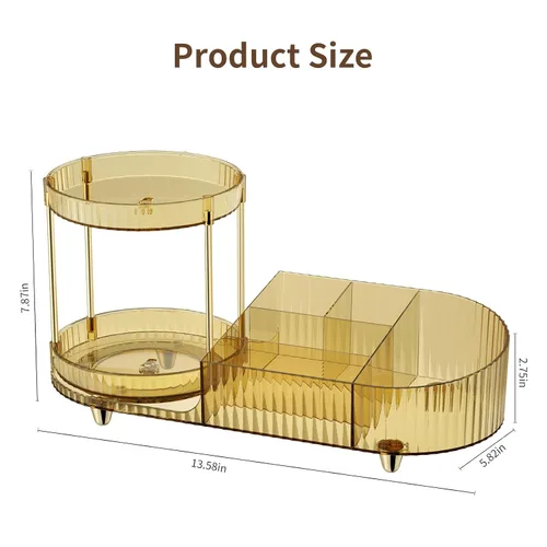 Miniatura 7 de Organizador de maquillaje giratorio para tocador, 2 bandejas de perfume con 5 compartimentos, almacenamiento de cosméticos y cuidado de la piel