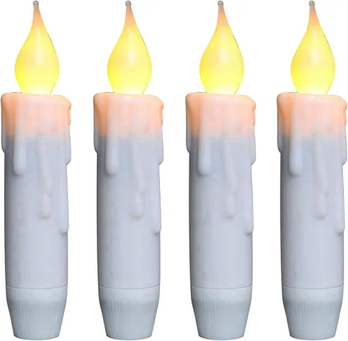 Miniatura 12 de CVHOMEDECO. Velas cónicas parpadeantes LED, velas sin llama con goteo, operadas por batería con temporizador, blancas, 4-3/4 pulgadas, juego de 2