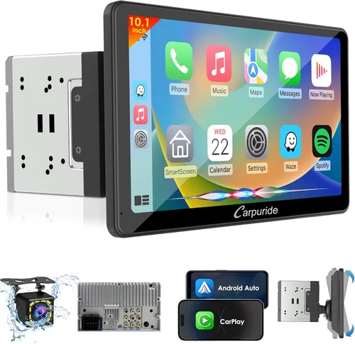 Miniatura 10 de Carpuride Estéreo de auto doble DIN con CarPlay y Android Auto Radio para automóvil de 9 pulgadas, pantalla táctil flotante HD, receptores de audio