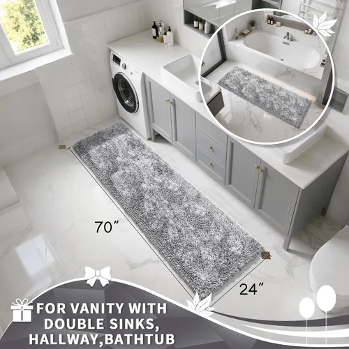 Miniatura 4 de Yimobra Alfombras de Baño de Chenilla Antideslizantes, Extra Gruesas Suaves Absorbentes Alfombra de Baño 31.5x20 Pulgadas, Lavables a Máquina