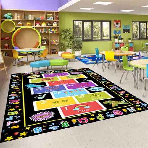 Miniatura 4 de Tapete educativo de 3 x 4 pies, tapete de aprendizaje ABC y 123 para niños pequeños con diseños de animales, alfombra antideslizante lavable