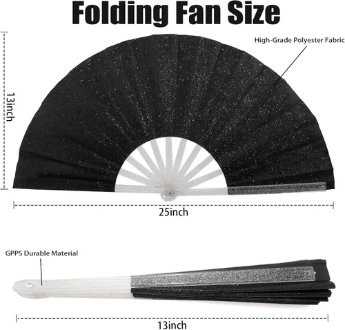 Miniatura 2 de 10 ventiladores plegables grandes de mano para hombres y mujeres, abanicos decorativos plegables, accesorios rave, utilizado para bailes, fiestas