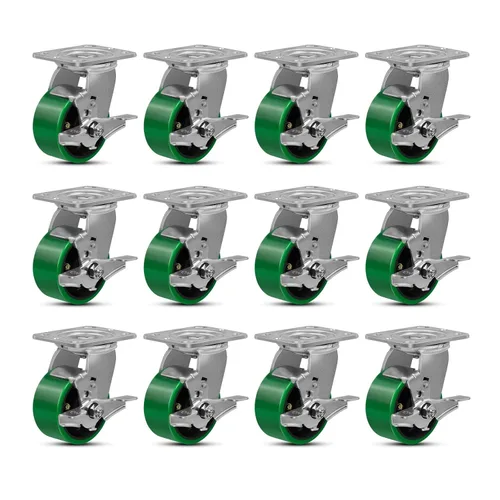 Miniatura 35 de Ruedas giratorias, ruedas industriales de 4 pulgadas resistentes, poliuretano en rueda de acero, ruedas giratorias de placa superior