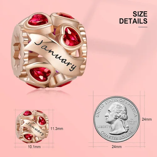 Miniatura 53 de Abalorio de plata de ley 925 con piedra natal de Ningan, abalorio de corazón para pulseras y collares, regalo de cumpleaños para mujeres y niñas