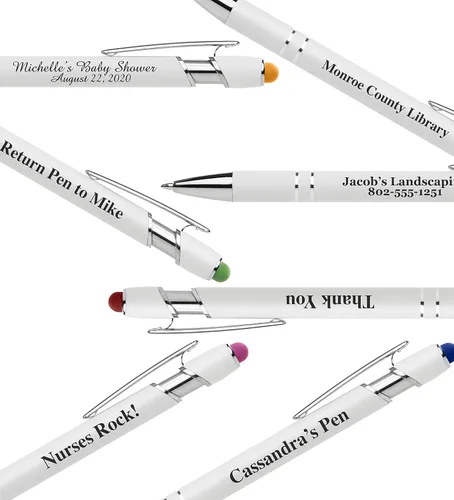 Miniatura 5 de ExpressDesigns™ - Bolígrafos personalizados de alta calidad con lápiz óptico Blanco hermoso Bolígrafos personalizados con nombre impreso