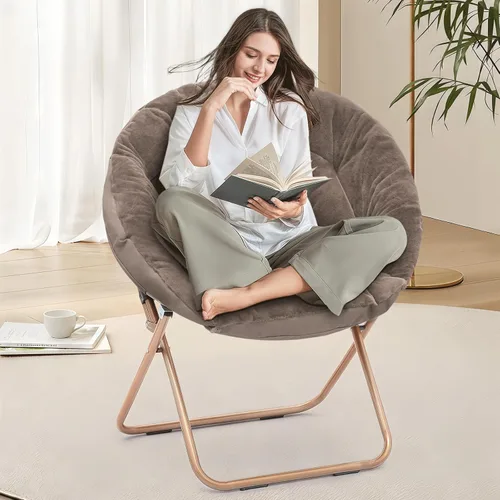 Miniatura 52 de Cómoda silla con platillo, silla de sala de estar, silla plegable acolchada suave de piel sintética, cómoda silla cuadrada de luna para sala