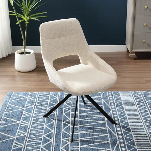 Miniatura 8 de Juego de 1 silla de escritorio moderna de mediados de siglo, sin ruedas, silla de comedor giratoria de tela de lino con patas de metal, silla Beige