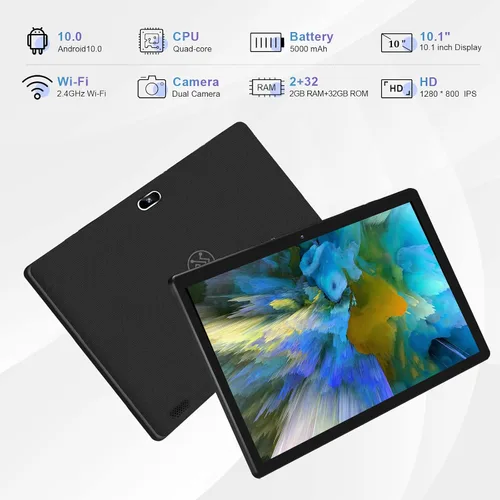 Miniatura 2 de Tablet de 10 pulgadas, tableta Android con 2 GB de RAM 32 GB, cámara dual de 2 MP+8 MP, procesador de cuatro núcleos, pantalla IPS HD de 1280 x 800