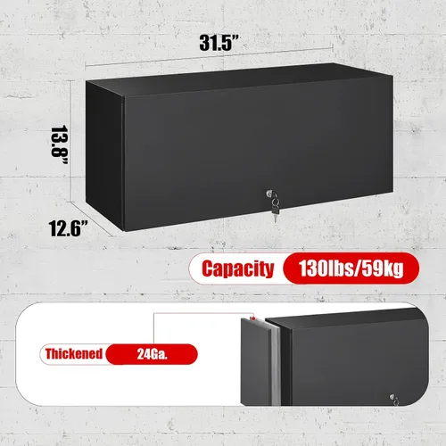 Miniatura 3 de Armario de almacenamiento de metal para garaje con puerta abatible, pequeños armarios de garaje montados en la pared con cerradura, gabinete de Negro