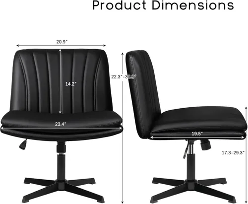 Miniatura 2 de PUKAMI Silla de Oficina con Patas Cruzadas, Silla de Escritorio de Oficina sin Brazos sin Ruedas, Cuero PU Tocador Giratorio Moderno, Asiento Ancho