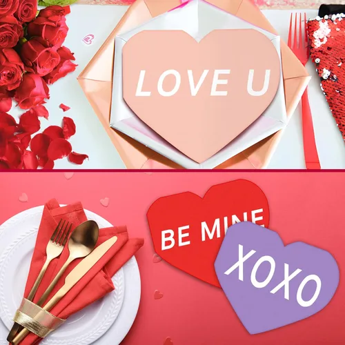 Miniatura 6 de 180 servilletas para el día de San Valentín, en forma de corazón, corazón rojo, desechables para cenas, almuerzos, bebidas, suministros de fiesta
